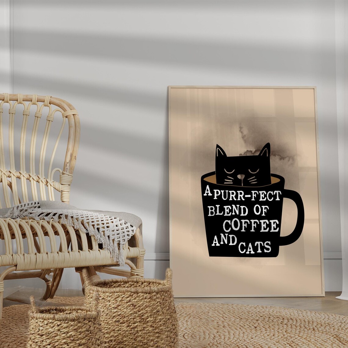 A Purr-fect Blend Of Coffee And Cats Black Mug Cat Silhouette Poster