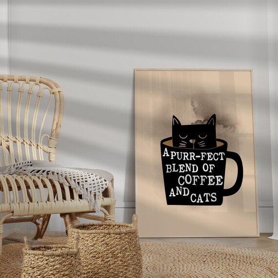 A Purr-fect Blend Of Coffee And Cats Black Mug Cat Silhouette Poster