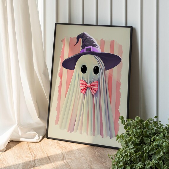 Coquette Preppy Wall Art Girly Halloween Poster Pink Decor Trendy Spooky Cute With Bow