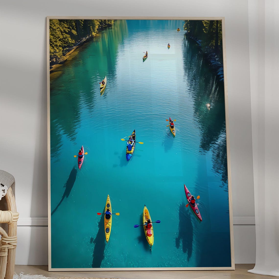Tiny People Canoeing Poster Kayak Canoe Wall Art Nature Minimalist Modern Decor