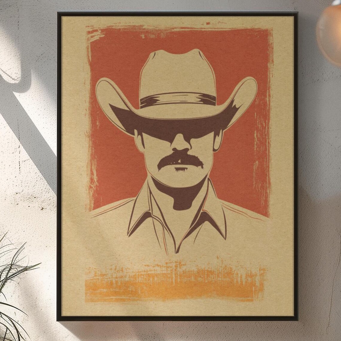 Rustic Cowboy Mustache Hat Vintage Western Ranch Portrait Art Poster