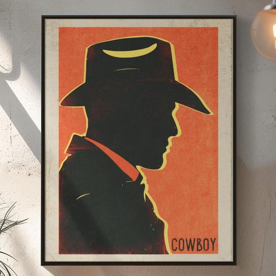Vintage Western Cowboy Americana Silhouette Poster Rustic Wall Art Premium Matte Paper