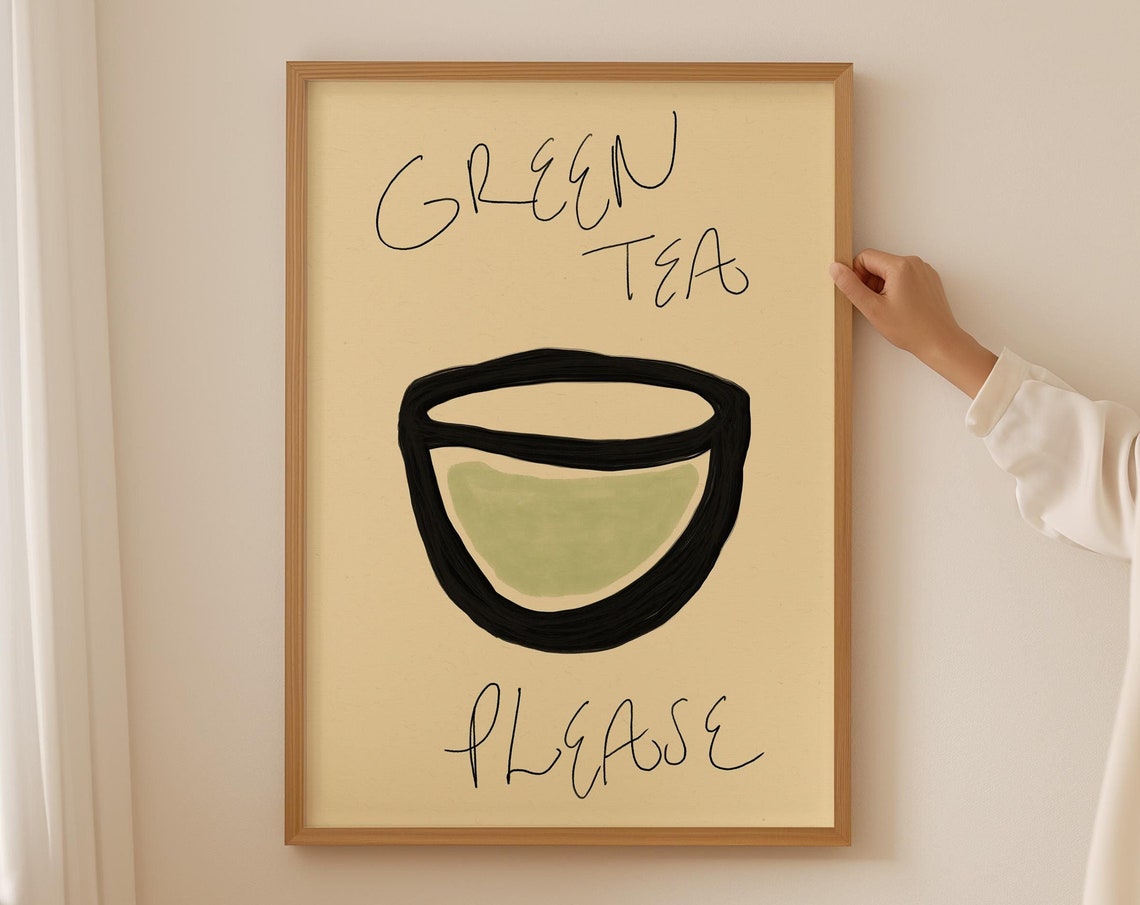 Zen Green Tea Please Black Tea Bowl Minimal Drink Art Poster
