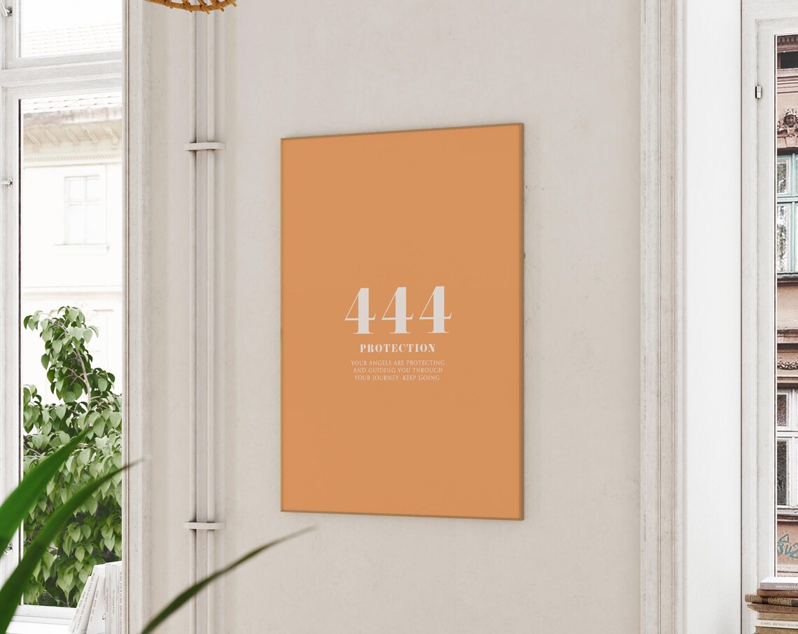 Angel Number 444 Protection Solid Orange Minimalist Aura Poster - Image 2