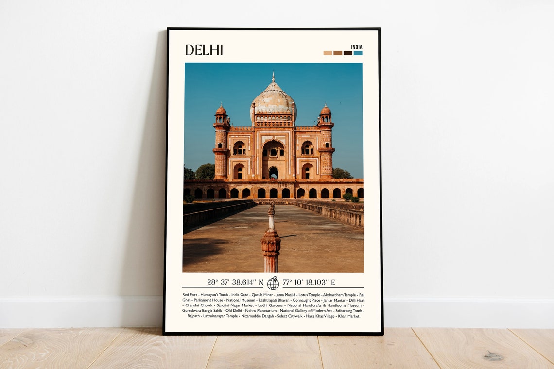 Delhi India Historic Mughal Tomb Golden Architecture Travel Poster