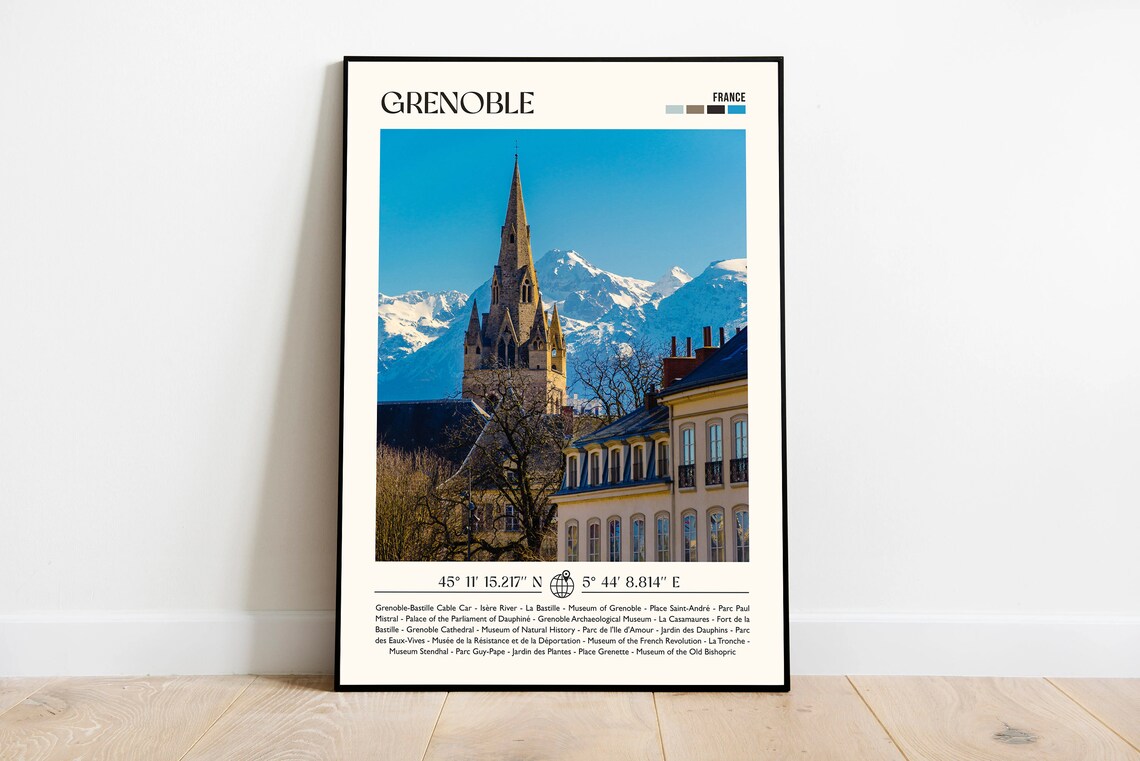 Grenoble France Alps Church Spire Snowy Winter Travel Poster