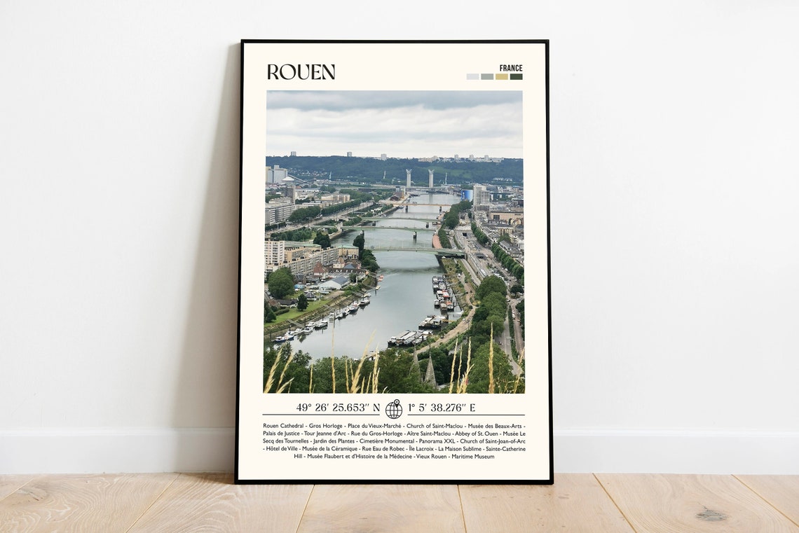 Rouen France Seine River Bridges Minimalist Photo Travel Poster
