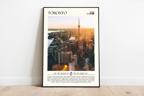 Toronto Canada Sunset Skyline CN Tower Photo Travel Poster With Sights List