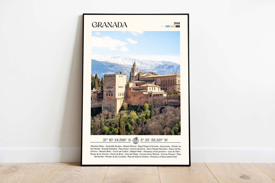 Granada Spain Alhambra Palace Sierra Nevada View Travel Poster