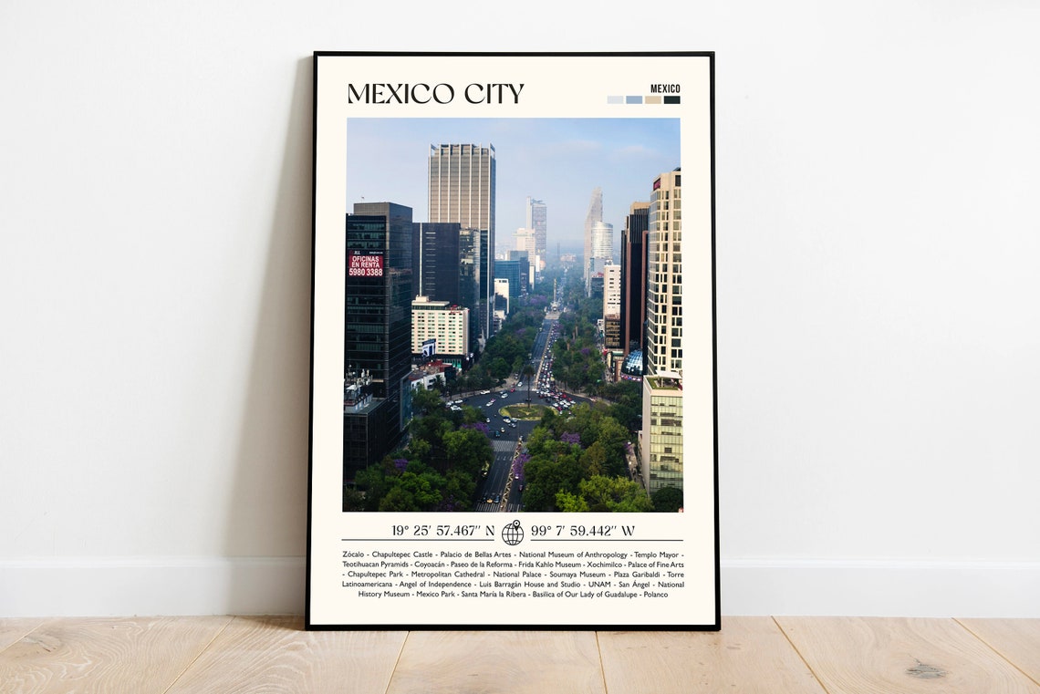 Mexico City Reforma Avenue Skyscrapers Photo Poster With Landmark Guide