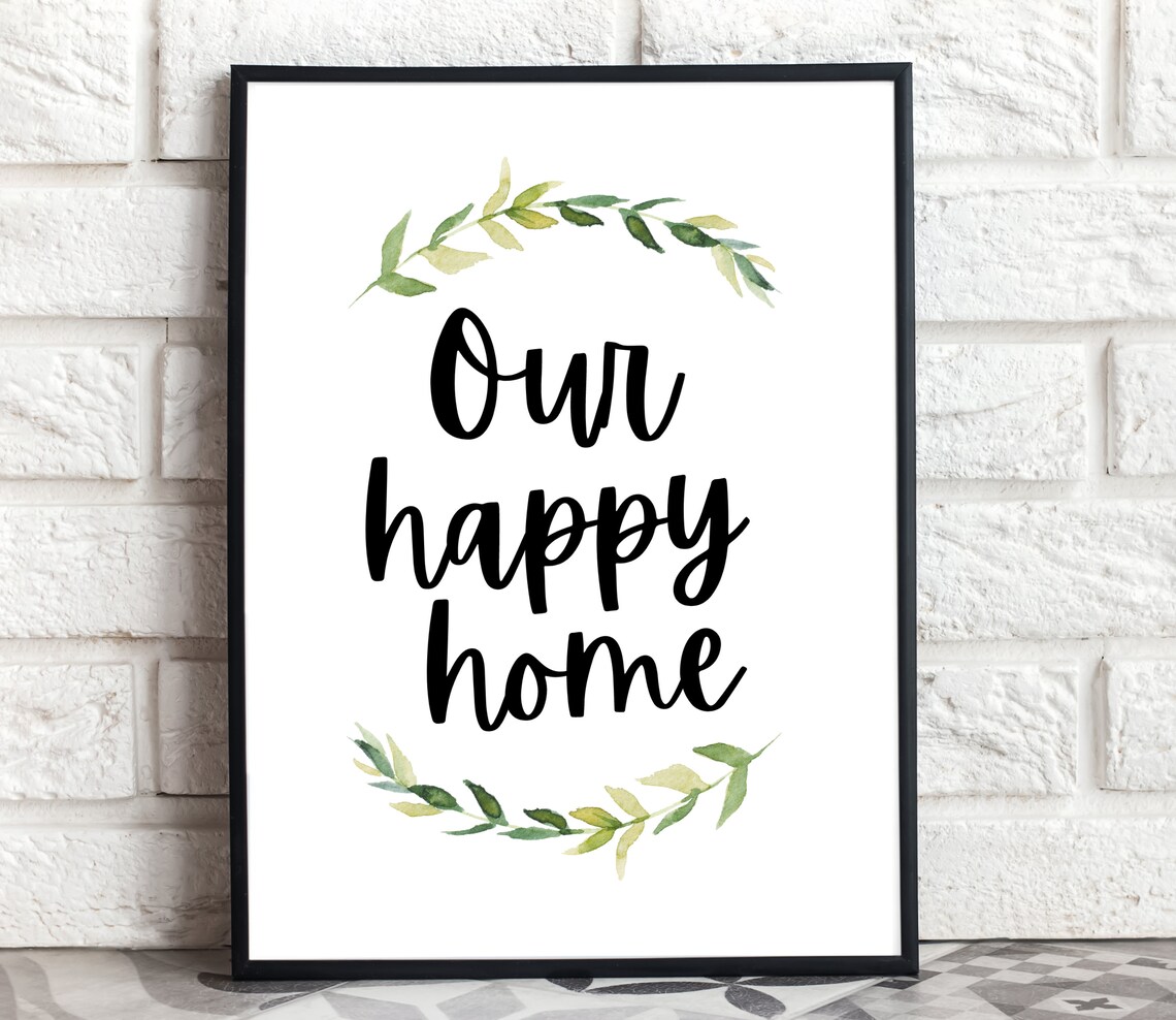 Our Happy Home Watercolor Greenery Wreath Quote Home Wall Poster - Image 2