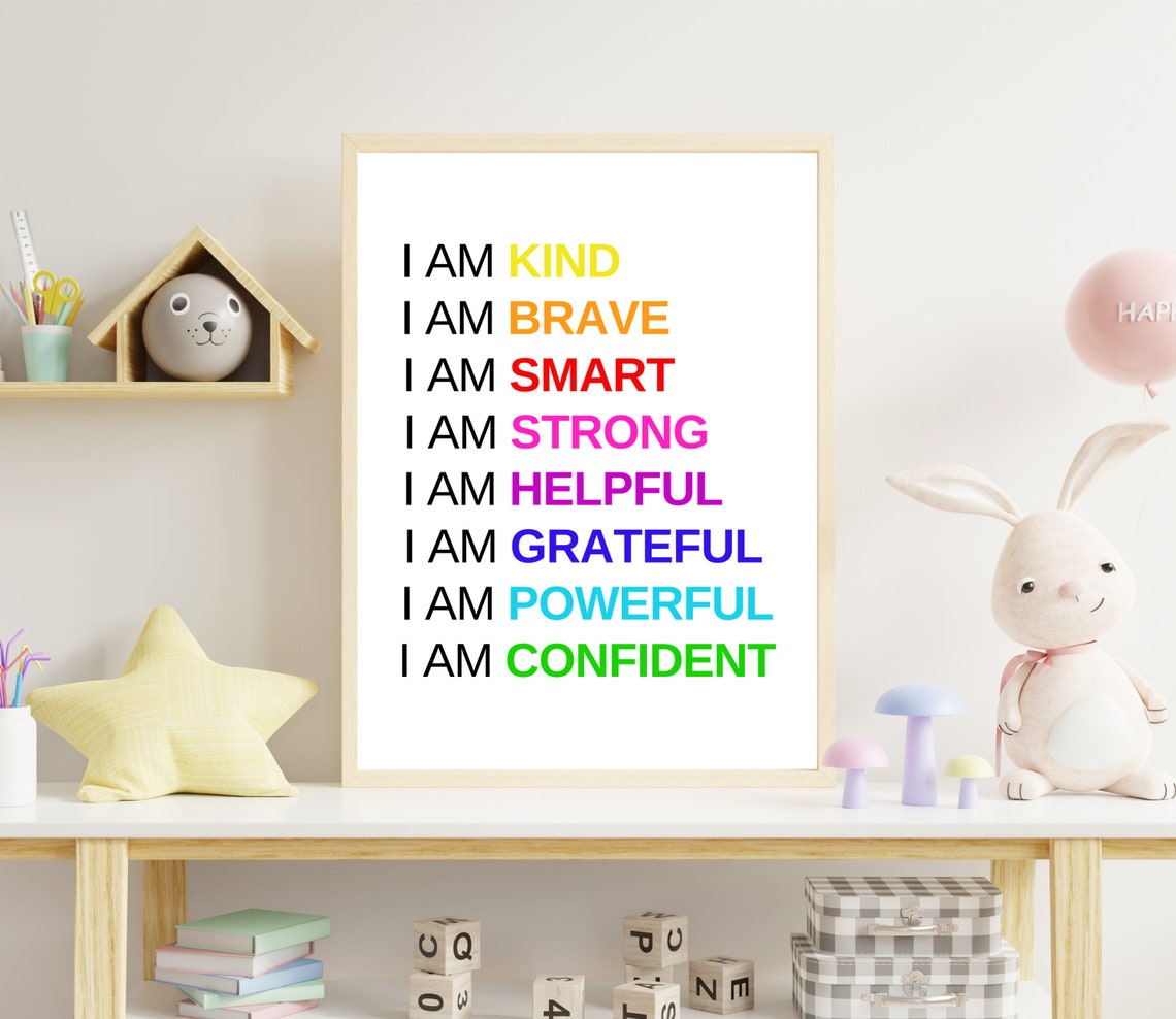 Rainbow Kids Affirmations I Am Kind Brave Smart Confidence Poster - Image 2