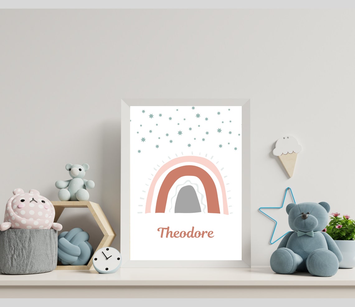 Grace Personalized Name Boho Rainbow Stars Kids Nursery Decor Wall Art - Image 5