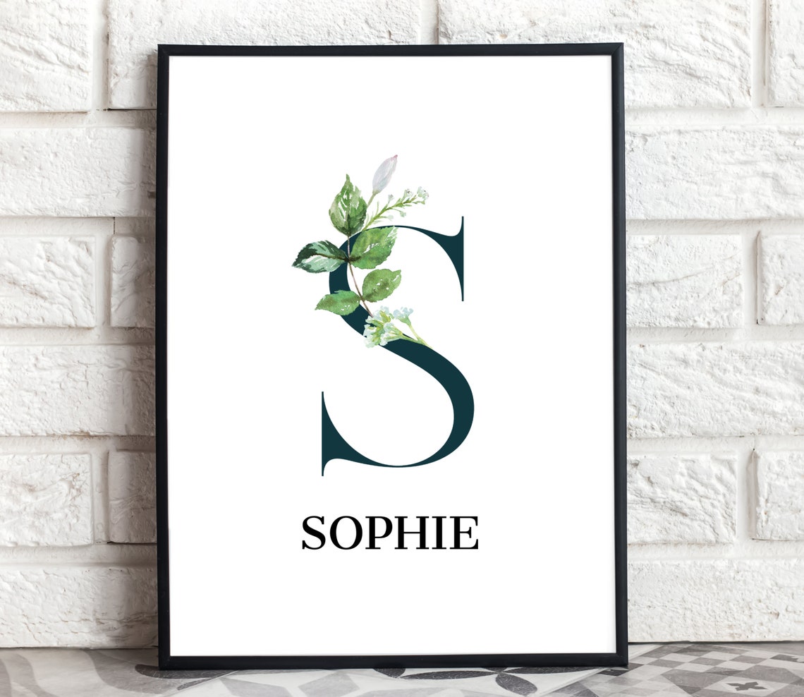 Personalised Eucalyptus Initial Letter Name Nursery Poster Oliver - Image 2