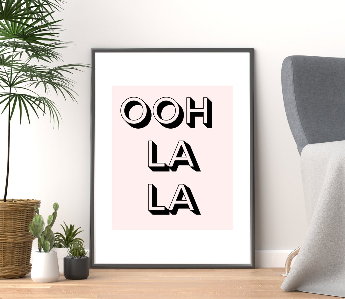 Ooh La La Chic French 3D Shadow Lettering Blush Pink Decor Poster