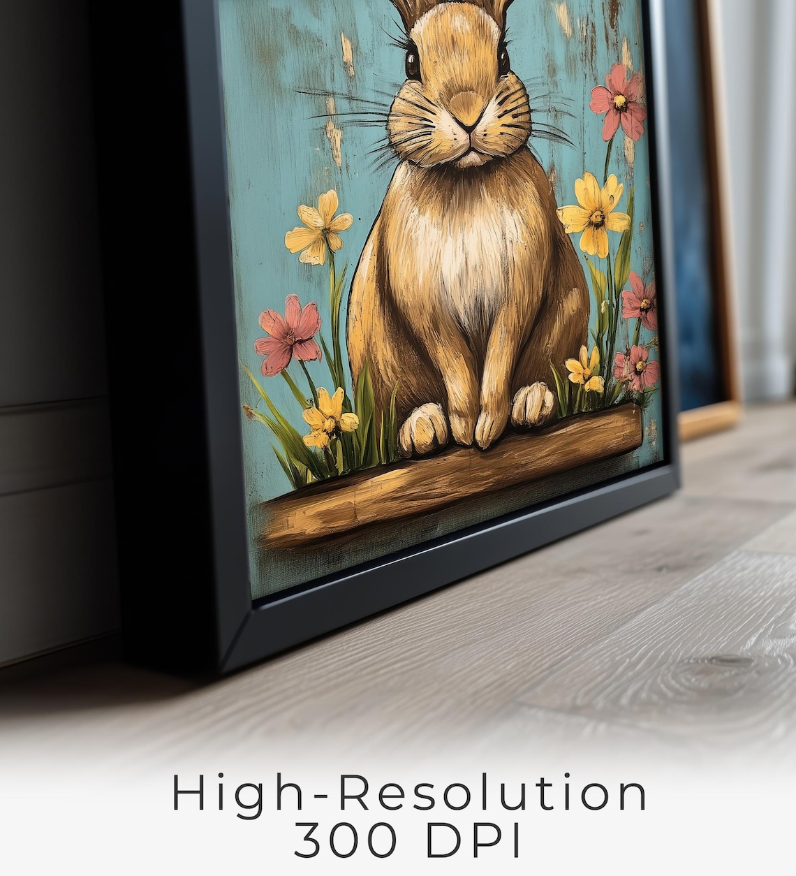 Adorable Brown Bunny Sitting Among Pink and Yellow Flowers Rustic Animal Poster - Image 2