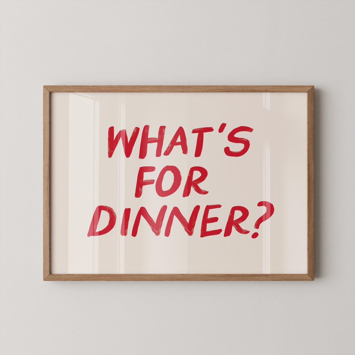 Whats For Dinner Red Hand Lettered Kitchen Typography Poster