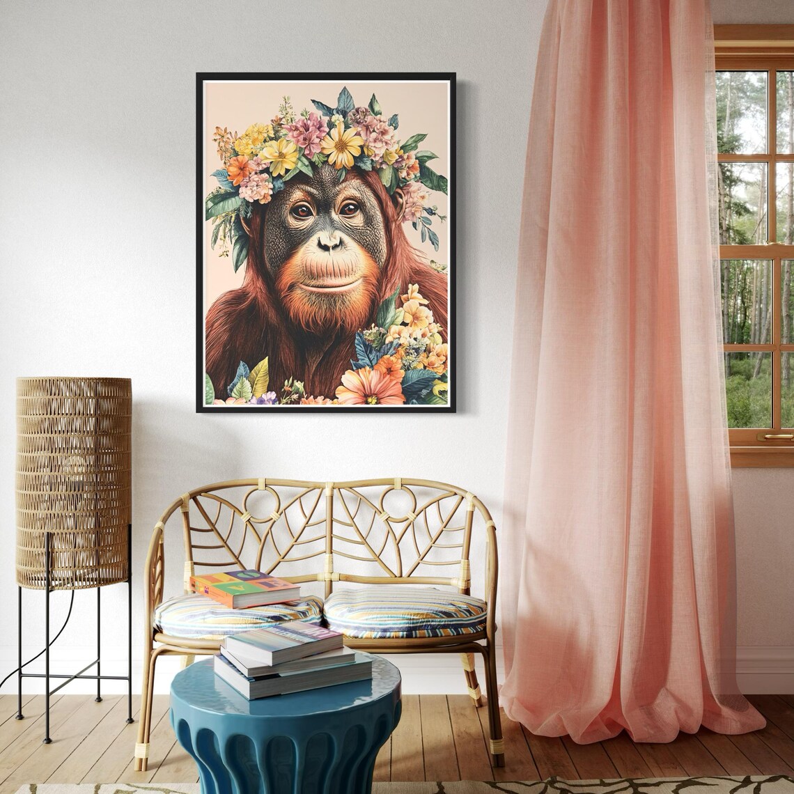 Orangutan Floral Crown, Vintage Wildlife Art Print - Image 3