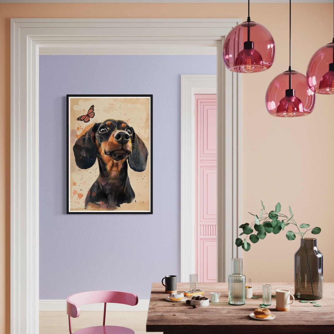 Black Tan Dachshund Watching Monarch Butterfly Cute Dog Art Print - Image 4