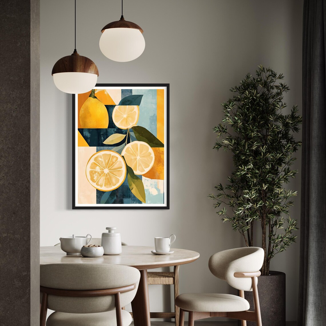 Lemon Slice Art Print Fresh Fruit Painting Modern Kitchen Wall Decor Geometric Shapes Abstract Mediterranean Style Artwork Citrus Poster - Image 2