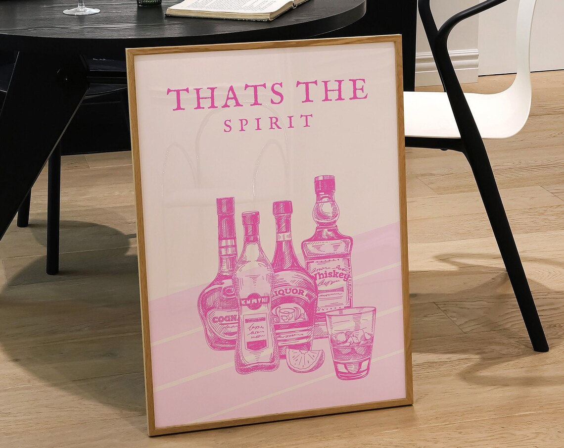 Thats The Spirit Pink Liquor Bottles Sketch Bar Cart Collection Poster