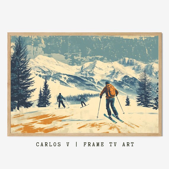 Backcountry Skiers Crossing Snowy Mountain Ridge Winter Poster
