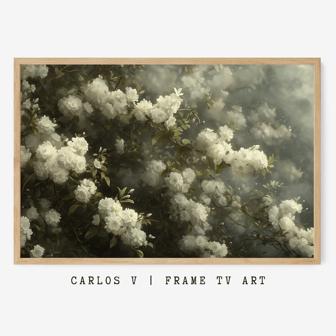 Misty White Flowers Moody Floral Blossom Painting Frame TV Art Poster