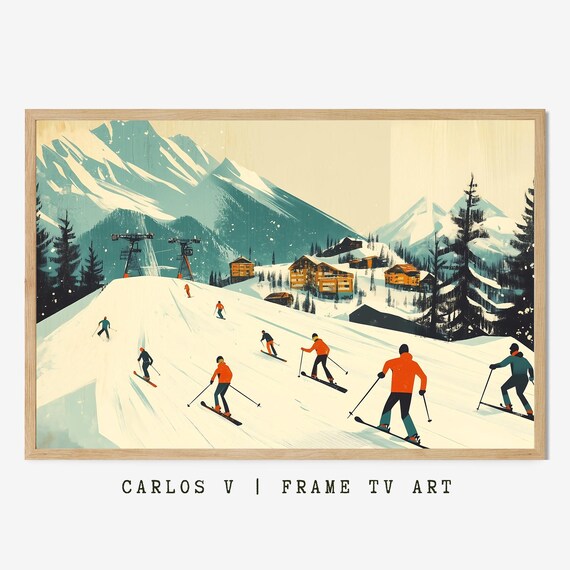 Busy Ski Slopes With Chairlifts And Village Below Peaks Poster