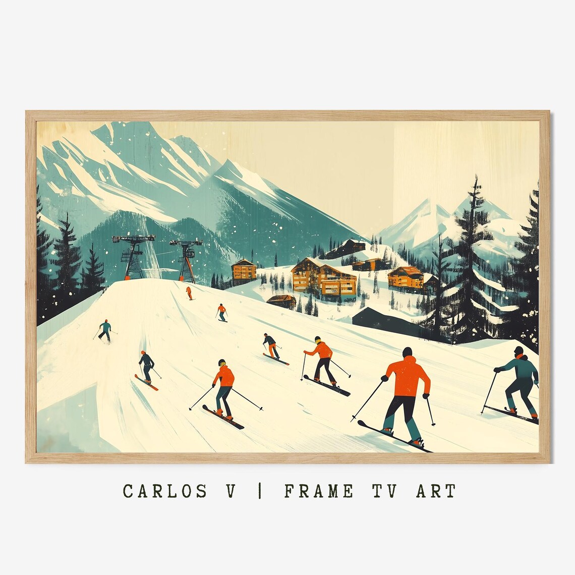 Busy Ski Slopes With Chairlifts And Village Below Peaks Poster