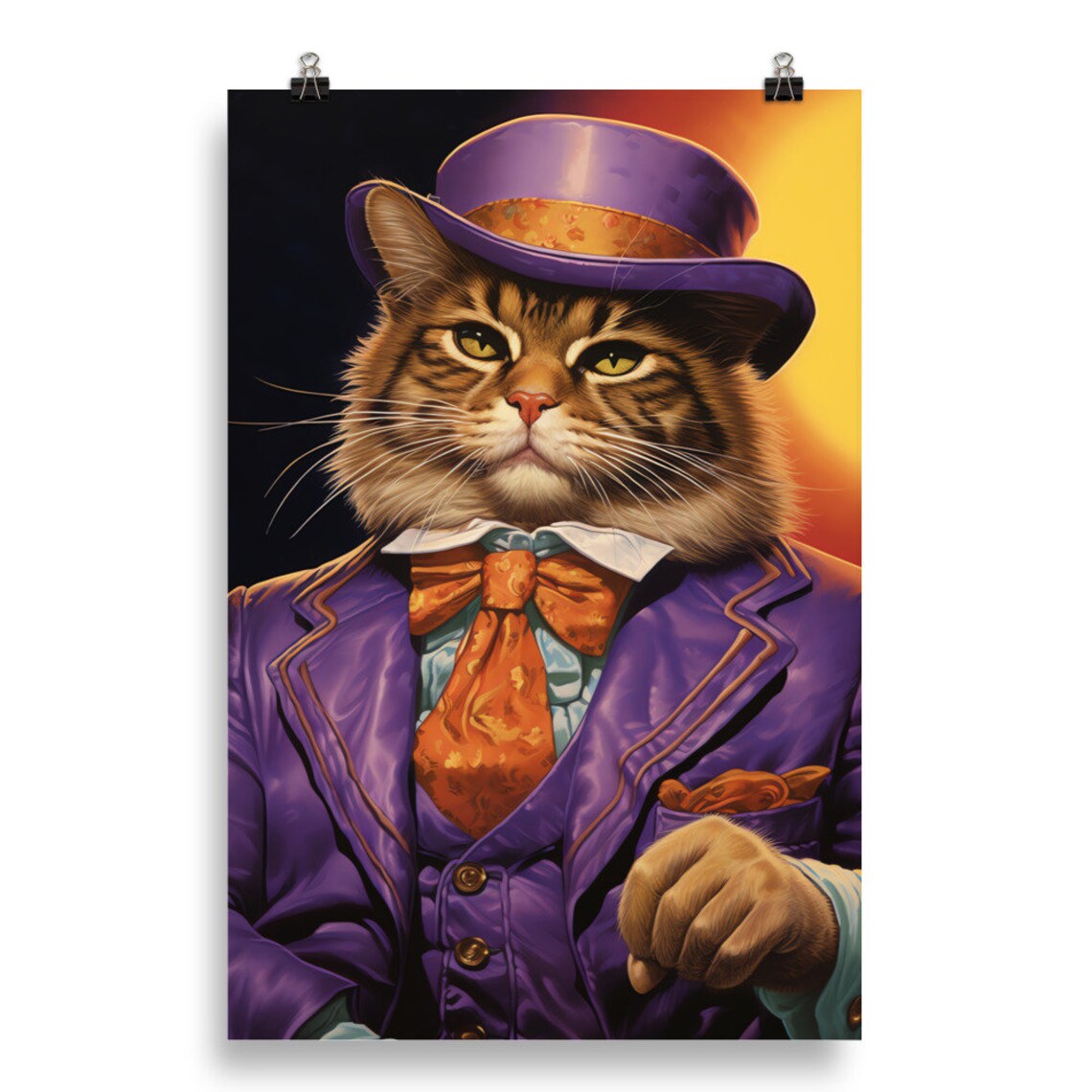 Tabby Cat Purple Suit Top Hat Dapper Gentleman Funny Cat Portrait Poster - Image 2