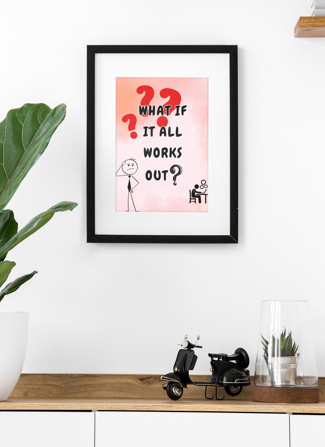What If It All Works Out Funny Office Poster Red Question Mark Stick Figure Art - Image 3