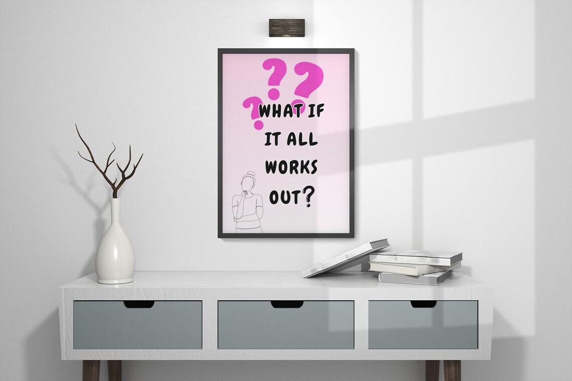 What If It All Works Out Pink Motivational Quote Poster with Question Mark Art - Image 2