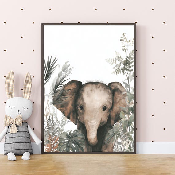 Baby Elephant Wall Art Nursery Decor Kids Room Birth Gift Shower Jungle Theme