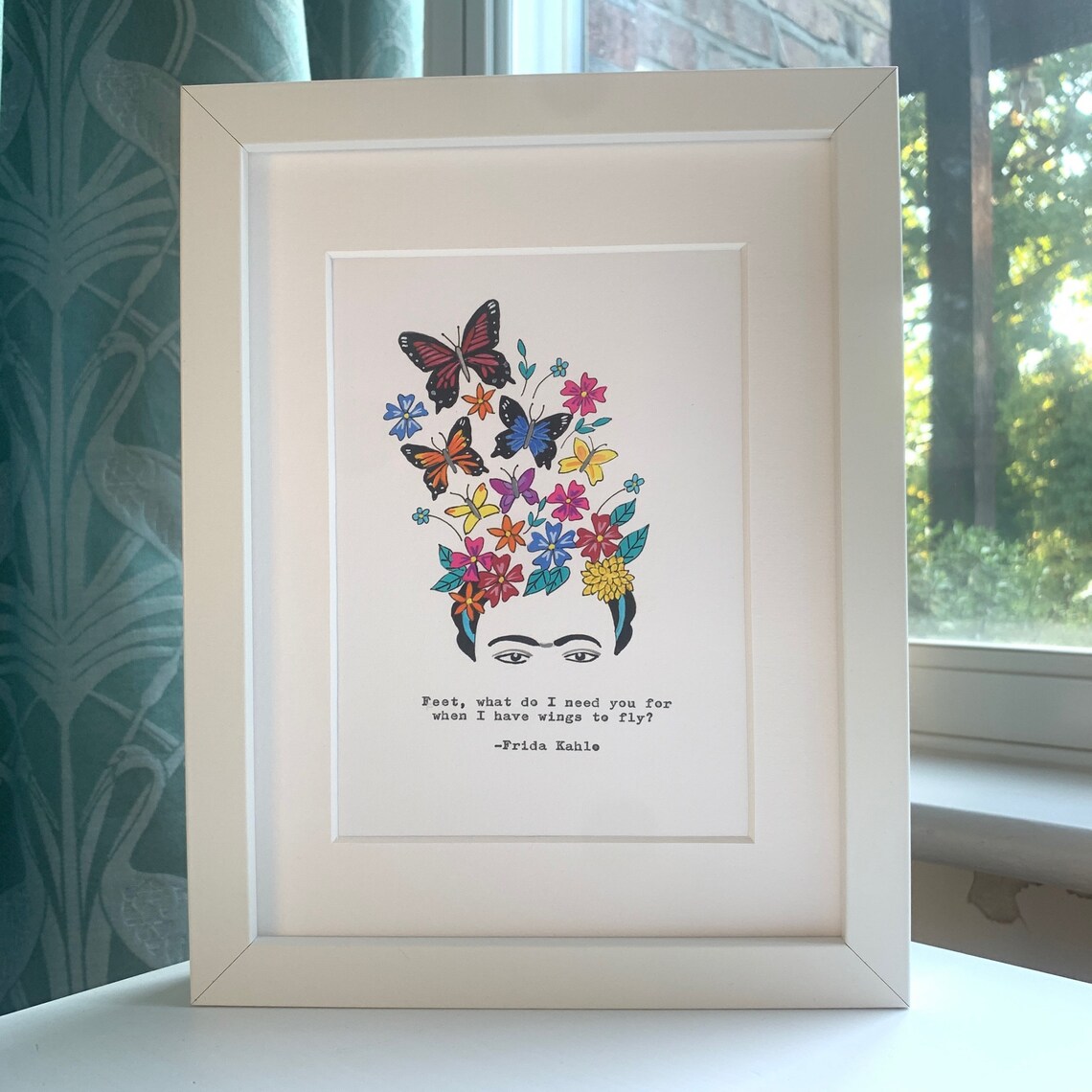 Frida Hand-Painted Giclee Print With Vintage Quote