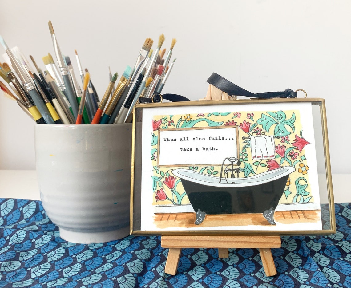 When All Else Fails Take a Bath Black Tub Funny Bathroom Art Print