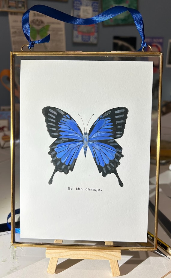 Blue Butterfly Illustrated Quote, Vintage Typed Print