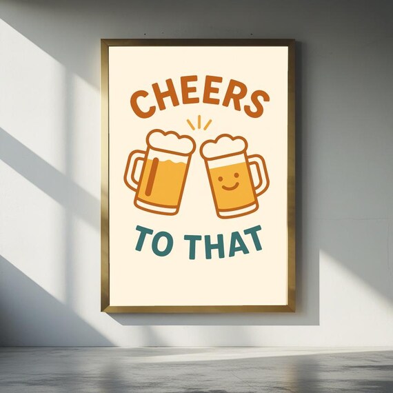 Clinking Beer Mugs Wall Art Poster Minimalist