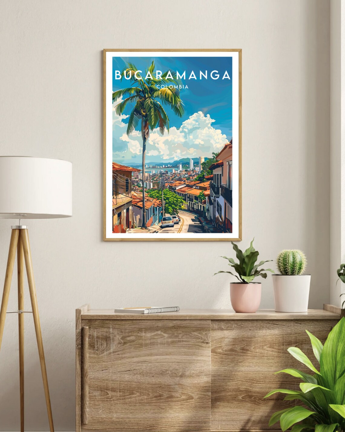 Bucaramanga Colombia Hillside Street Palm Tree Vintage Travel Poster - Image 3