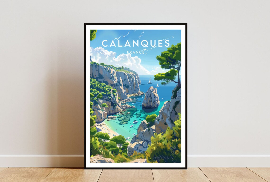 Calanques Travel Poster, France Europe Wall Art