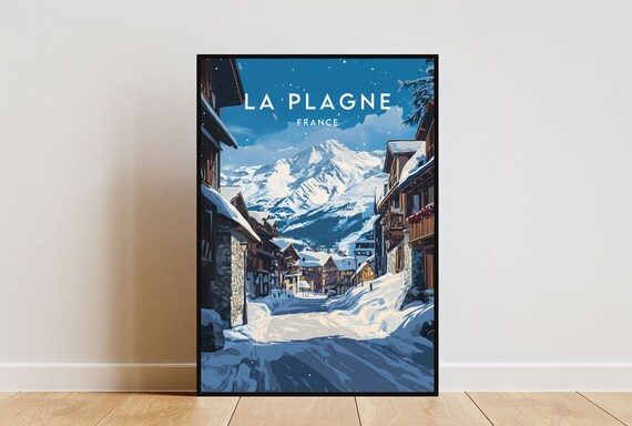 La Plagne France Snowy Alpine Ski Village Street Travel Poster