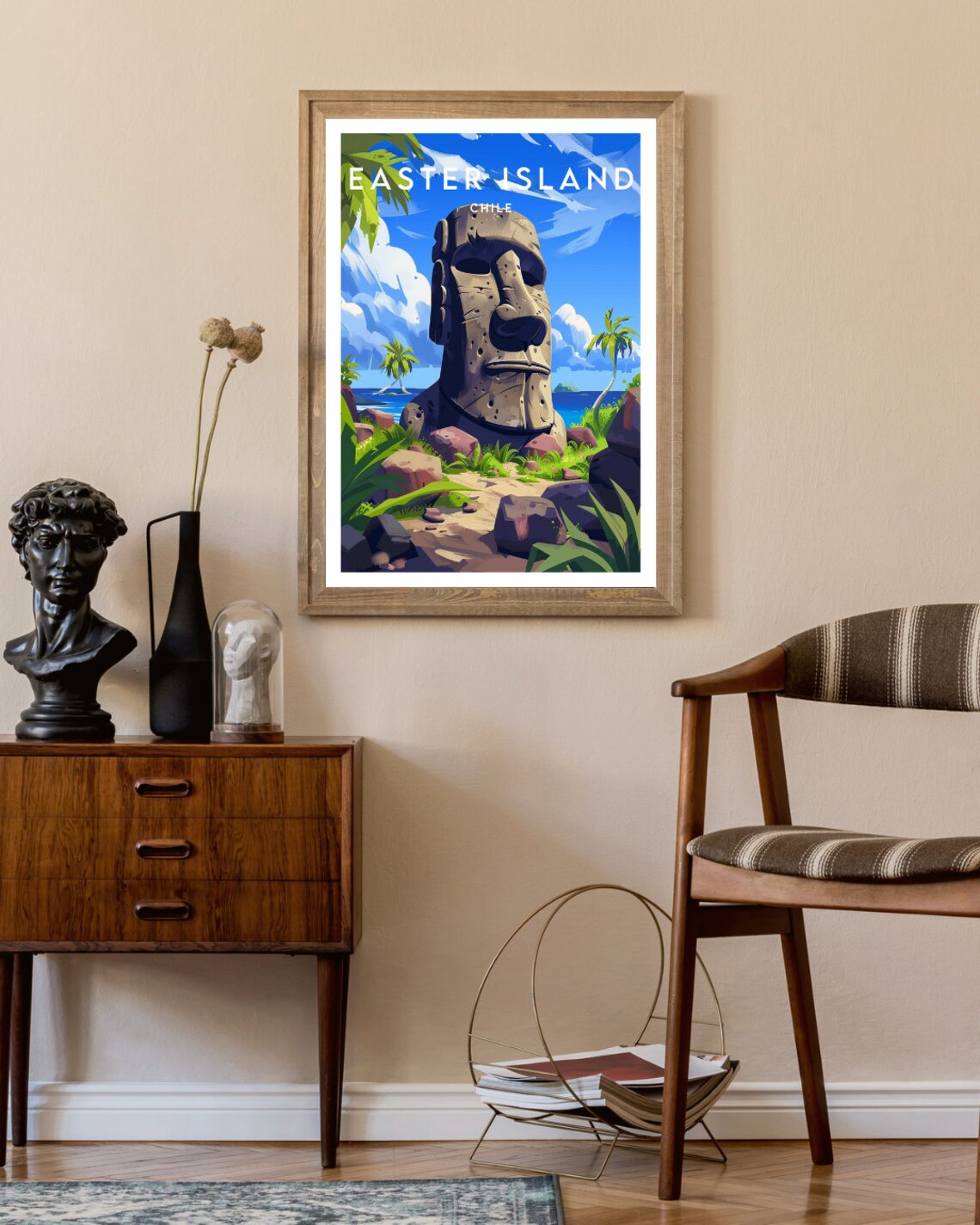 Easter Island Chile Moai Statues Vintage Style Pacific Ocean Art Poster - Image 2