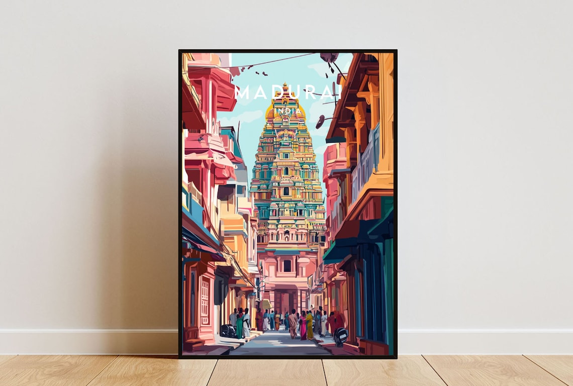 Madurai Meenakshi Colorful Temple Tower India Travel Art Poster