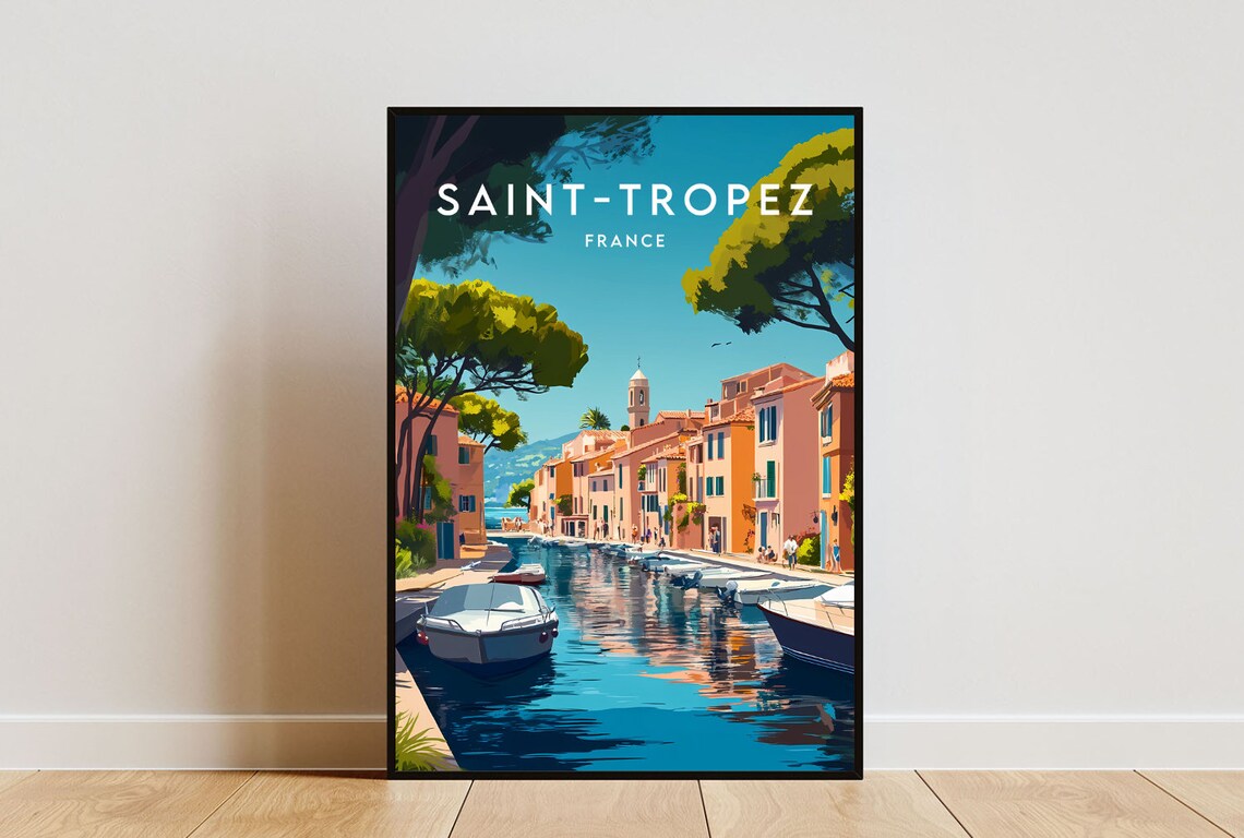 Saint Tropez France Harbor Yachts Waterfront Riviera Travel Poster