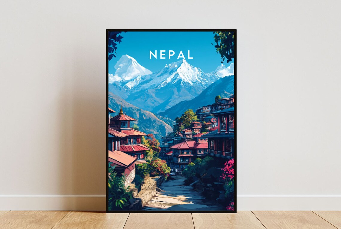 Nepal Travel Poster, Kathmandu Wall Art Print
