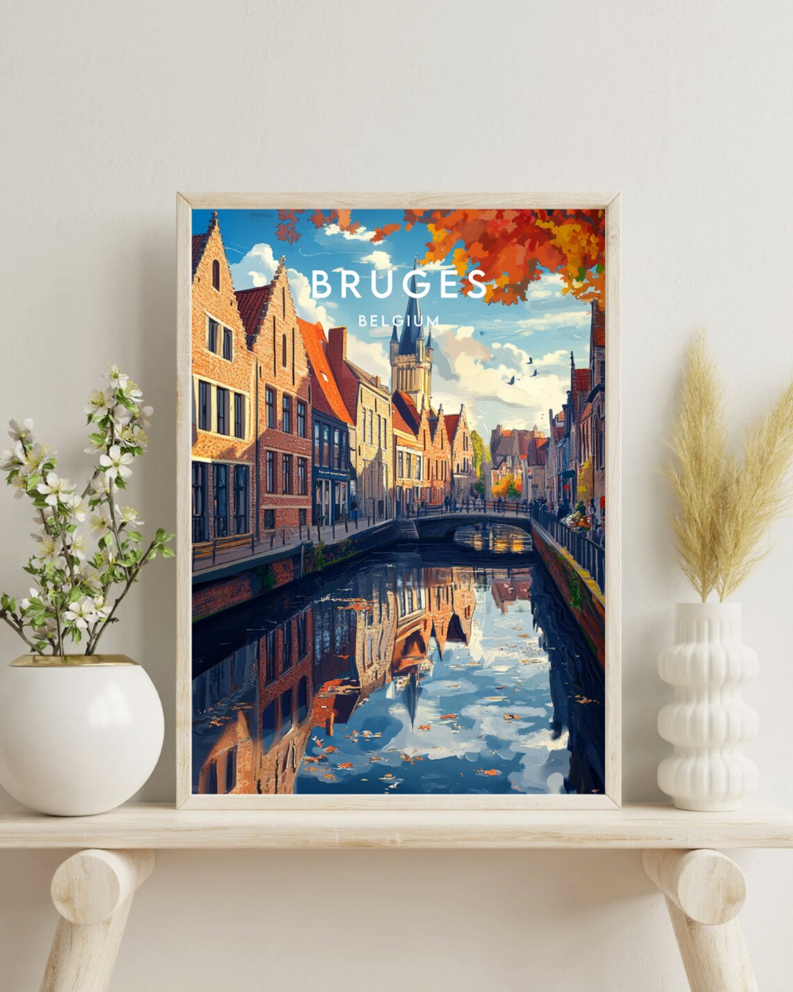 Bruges Canal Autumn Historic Houses Reflection Belgium Travel Poster - Image 4