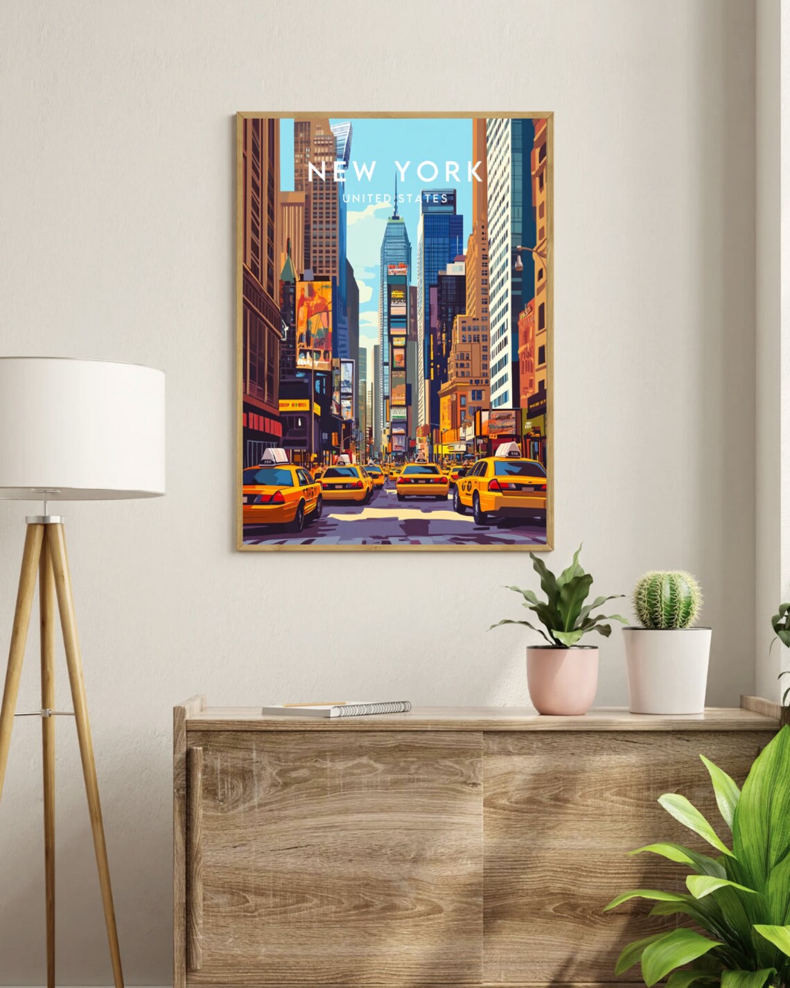 New York Manhattan Times Square Yellow Taxi Skyline Art Poster - Image 3