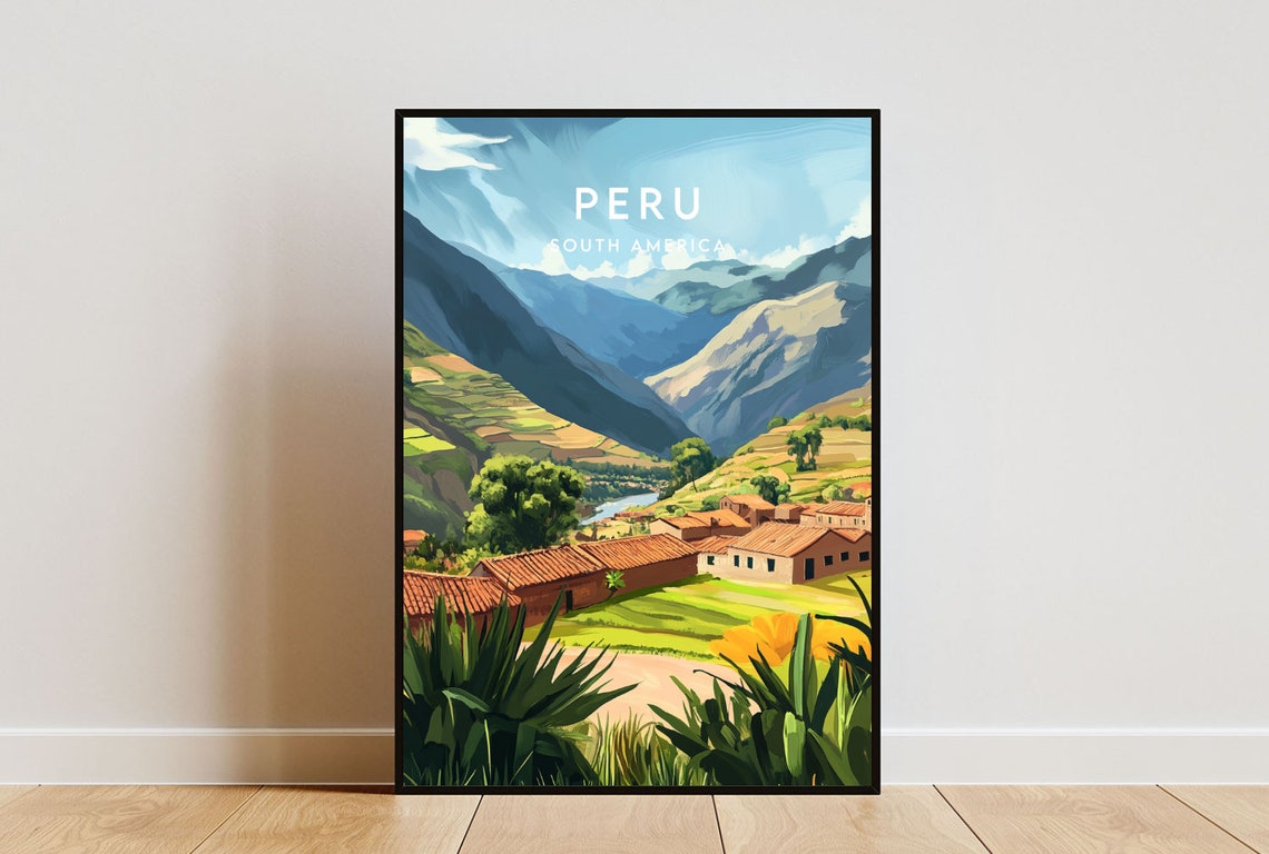 Peru South America Andes Valley Terraces Mountain Travel Poster