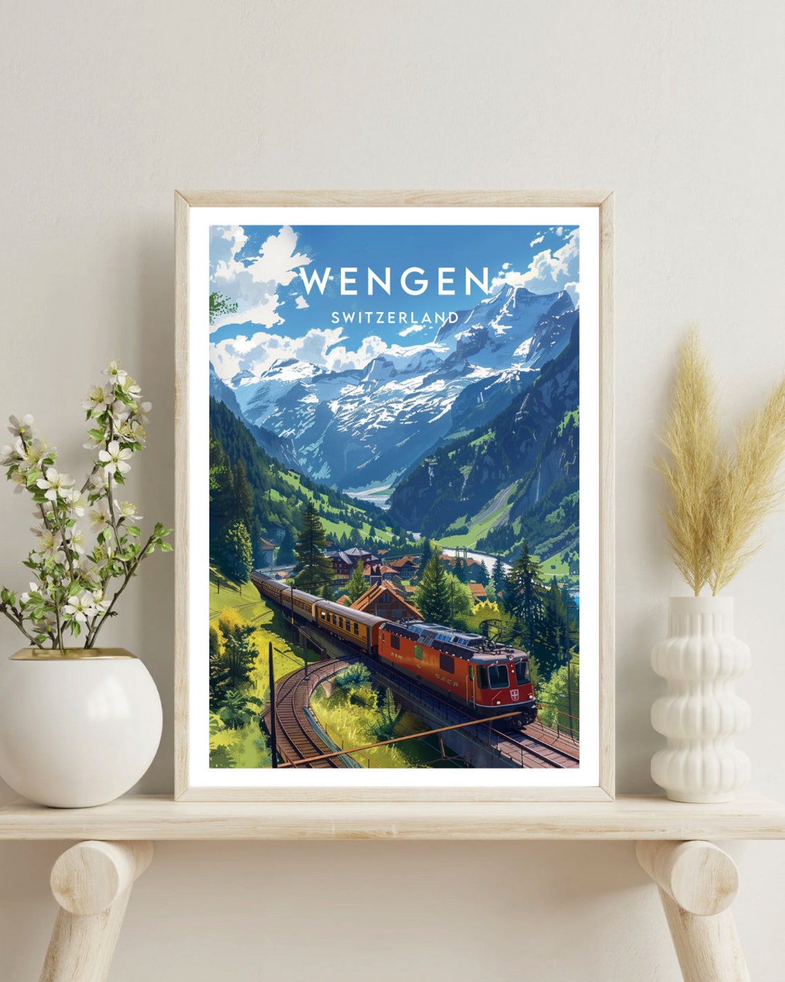 Wengen Switzerland Red Mountain Train Alpine Railway Valley Poster - Image 4