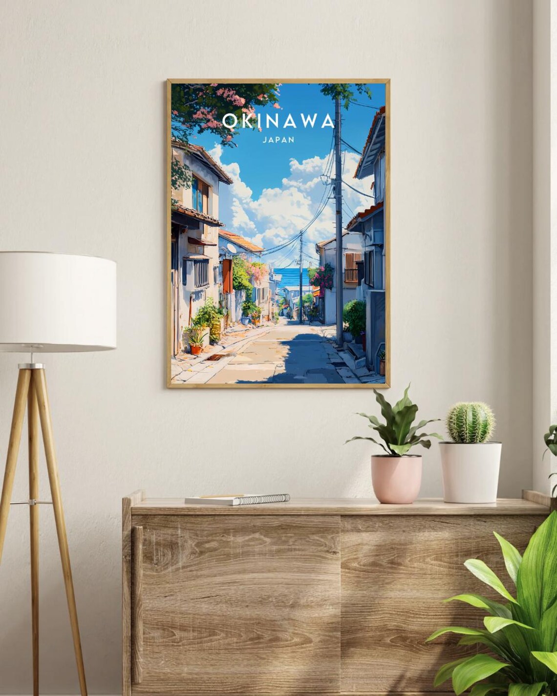 Okinawa Japan Island Village Lane Ocean View Tropical Poster - Image 3