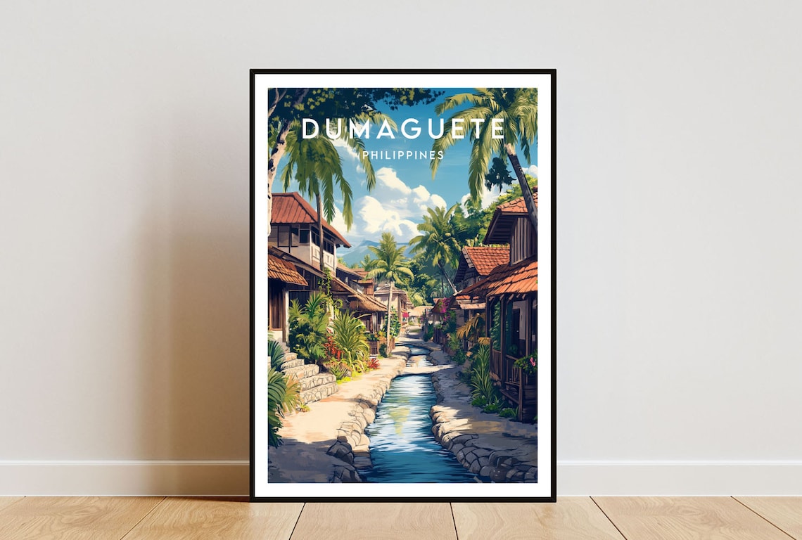 Dumaguete Philippines Canal Street Palms Colonial Town Poster